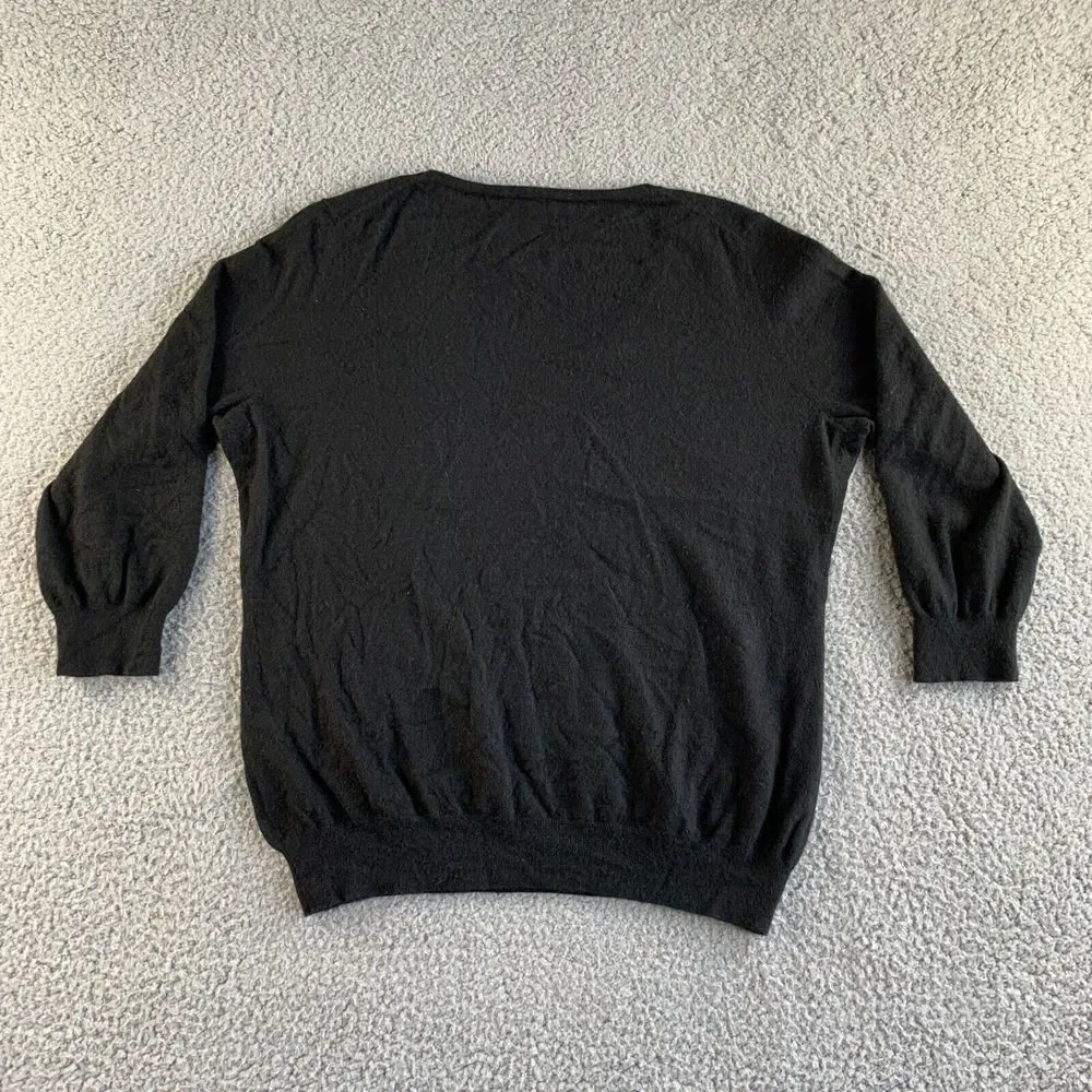 Talbots Sweater Womens Medium Black Pure Cashmere Pullover V Neck 3/4‎ Sleeve